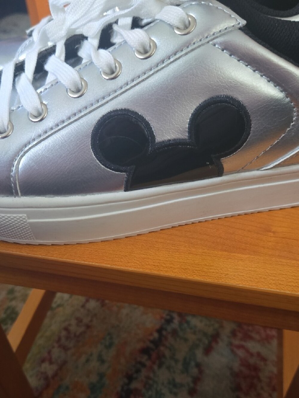 Disney Mickey Mouse Metallic Silver Sneakers Low Top Lace Up Shoes Womens 10 - Picture 2 of 7